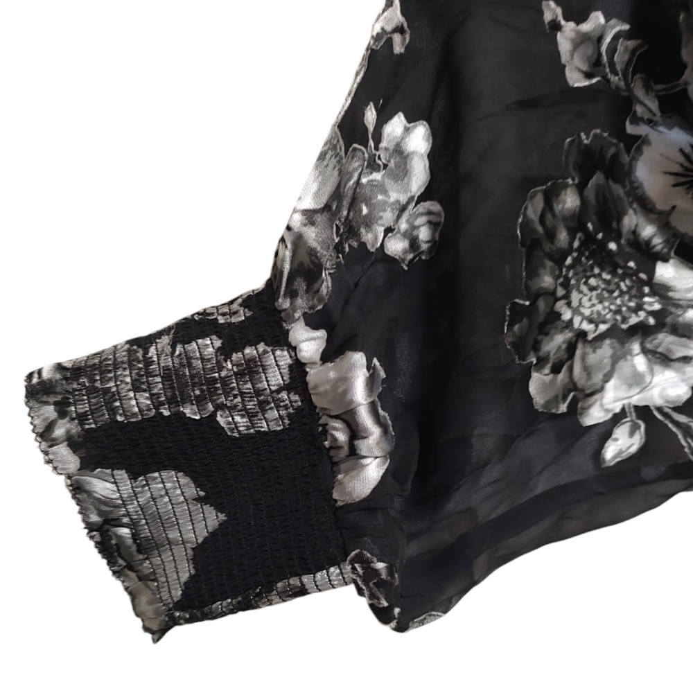 White House Black Market Silk Blend Metallic Flower Blouse XL - Picture 7 of 11